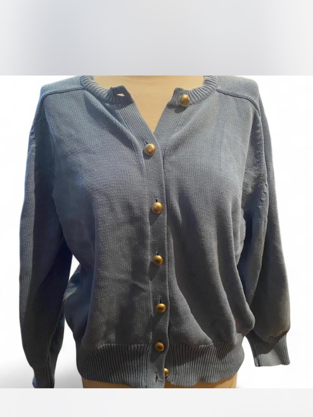 Classic Women's Button-Front Crewneck Sweater - Dusty Blue